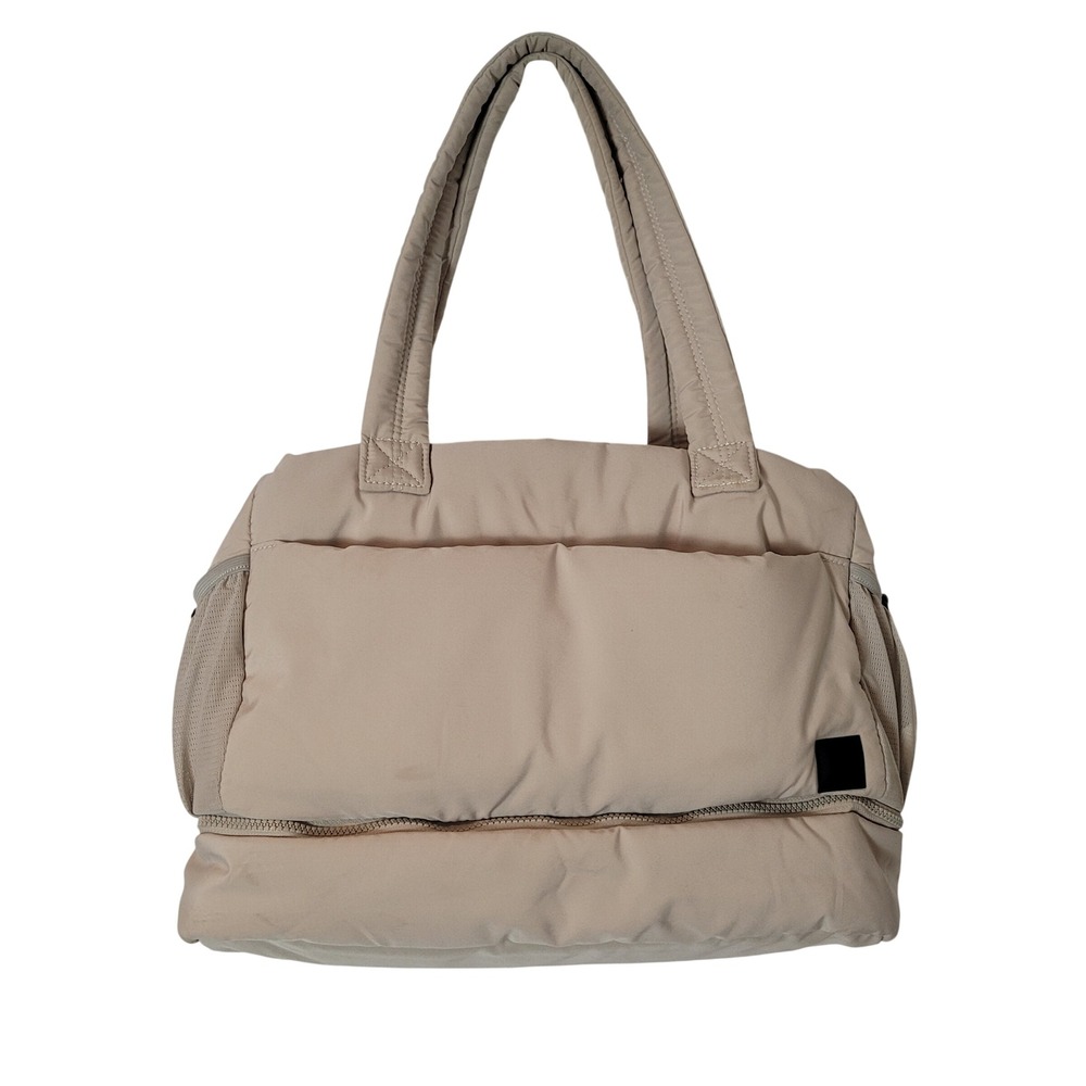 Free People Movement MVP Duffle Tote Bag Quilted Gym Travel Carryall Beige Sport